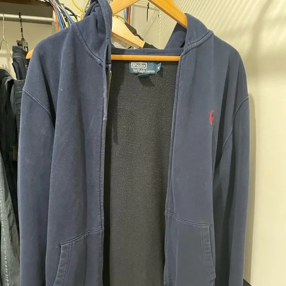 Large polo pullover(green). Large Polo hooded sweatshirt (blue). LIKE NEW - Picture 1 of 4